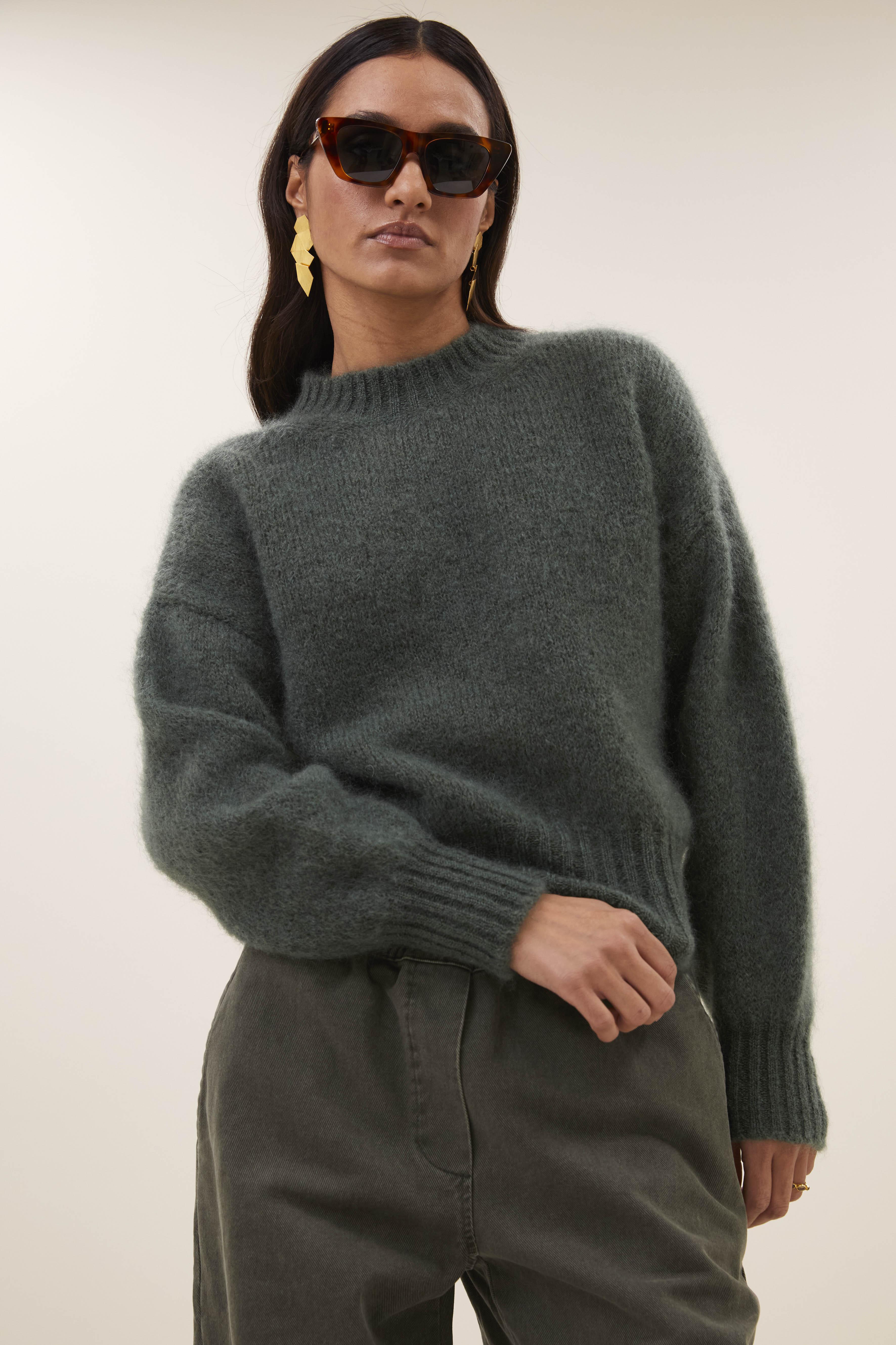 By-Bar Sonny Frosted Olive Mohair Pullover Damen grün